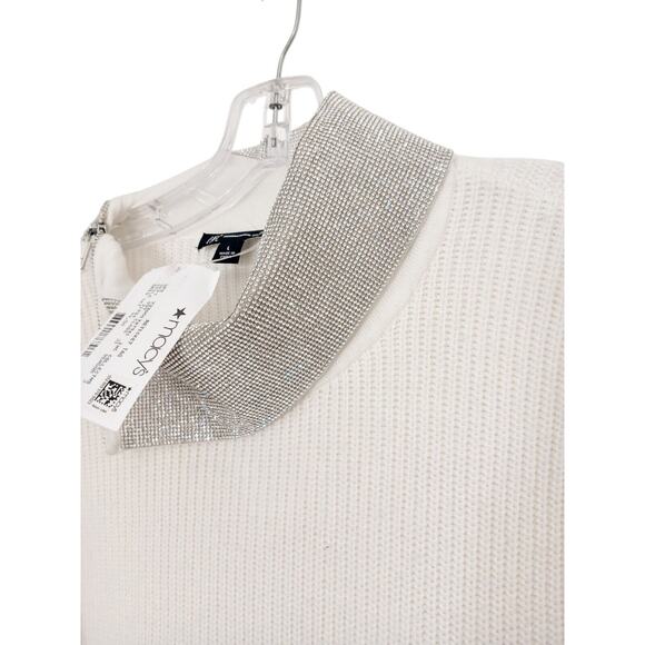 New Inc International Concepts SHIMMER Sweater L WHITE Shiny Silver COLLAR $100 - Picture 5 of 16